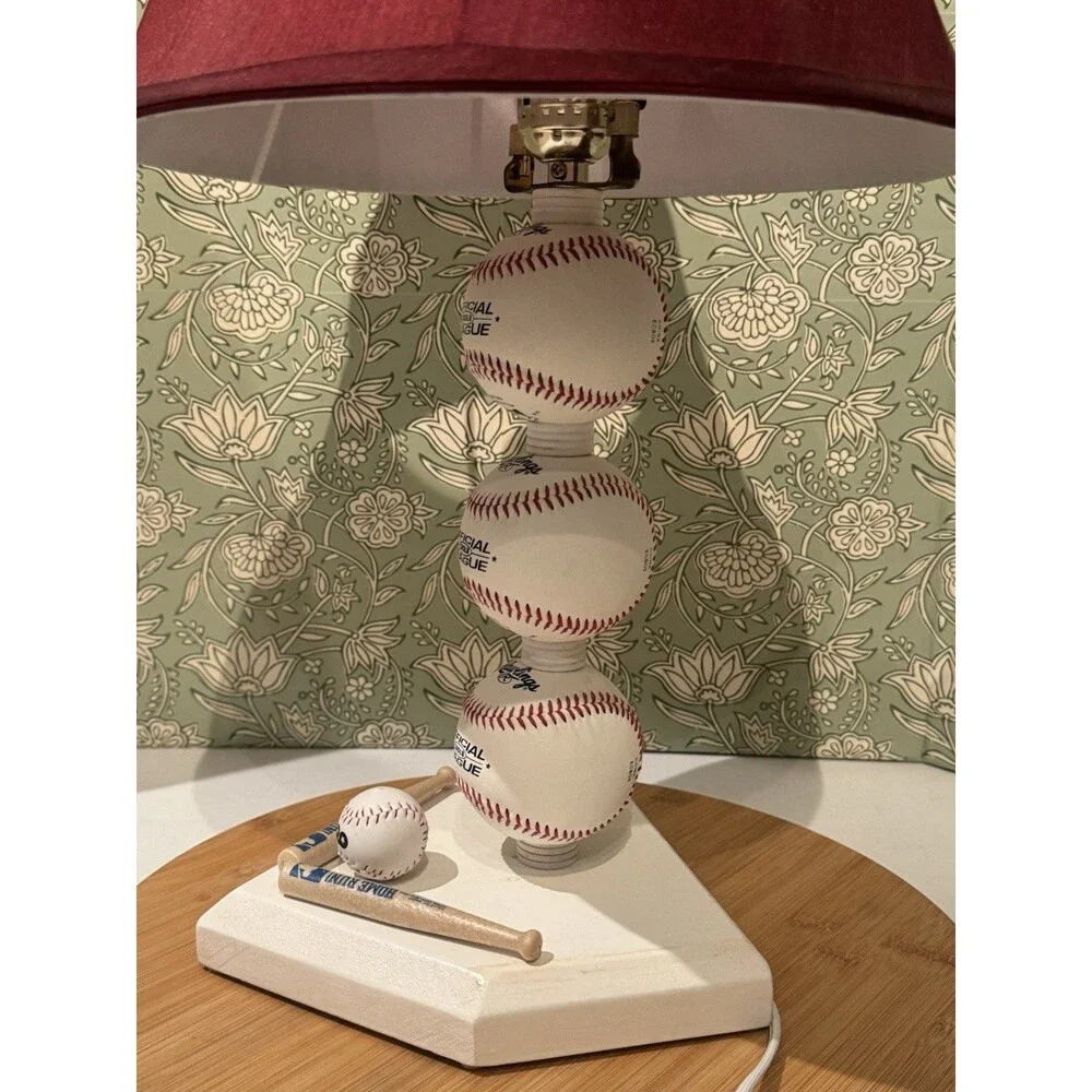 Baseball Stacked Baseballs Table Lamp  Fabric Shade Pop Art 21” Retro  90s